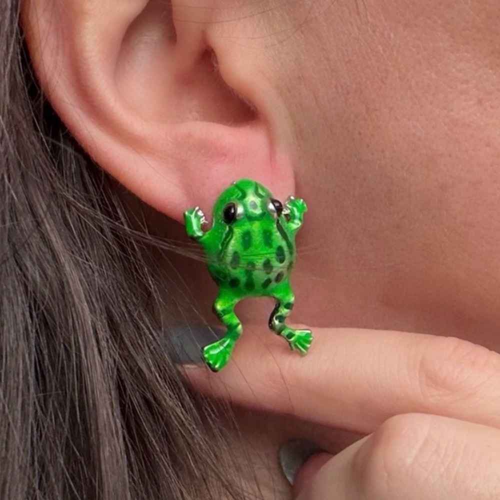 Green Frog Earrings Cute Jewelry